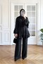 Jacquard Volan Sleeve Top and Pants Set - Black