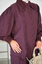 Women's Shirt Suit with Embroidery Detail on Collar and Sleeves, Burgundy - 6
