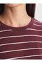 Vizyon New Season Burgundy Crew Neck Striped Women's T-Shirt - 3