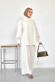 Women's Shirt Suit with Embroidery Detail on Collar and Sleeves, White - 2