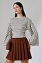 Women's Modal Striped Wide Sleeve Waist-Fitted Blouse - 4