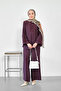 Suit with Half Buttons and Embroidery Detail, Burgundy - 4