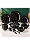 18 Pcs Melamine Dinner Set | Black Gold Marble Dinnerware Set with 12" Square Tray, 10" & 8" Deep Plates, 10" Bowl with Lid, Bowls, Ladle & Rice Spoon