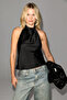 Arnelle Women's Backless High Collar Satin Black Blouse