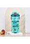Button Straw Water Bottle 550 ml Boys Blue Leakproof School Kids 18 oz Automatic Drinking Bottle Toddlers Press On Refillable BPA free (Vehicles) - 5