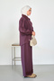Women's Shirt Suit with Embroidery Detail on Collar and Sleeves, Burgundy - 5