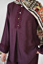 Suit with Half Buttons and Embroidery Detail, Burgundy - 5