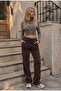 Women's Bitter Brown W6-81 Flare Fit Slim Ribbed Flexible Velvet Fabric Trousers - 3