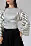 Women's Modal Striped Wide Sleeve Waist-Fitted Blouse - 2
