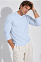 Men's Crew Neck Ice Blue Body 100% Cotton Long Sleeve T-Shirt - 2