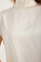 Sleeveless Stand Collar Ense 2 Button Blouse - 4
