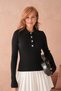 Polo Collar Stone Detailed Gold Button Ribbed Knit Sweater Aw26Kz00063