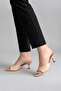 Heeled Women's Slippers - 5 cm Thin Heeled Women's Slippers Beige Patent Leather - 3