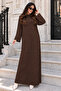 Knitted Patterned Knitwear Dress K3031 Brown