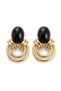 Vintage Black Oval Stone Women's Earrings - Retro Double Hoop Detailed Stud Jewelry - 2