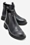 Sidney Navy Blue Leather Genuine Leather Buckle Elastic Women's Boots