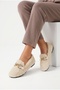 Women's Gold Chain, Crystal Stone Detailed Plush Indoor Ballerinas - 6