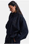 Women's Navy Blue W6-56 Bomber Oversize Jacket with Accessory Detail - 7