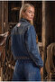 Women's T.Kot Color 2W6-8 Belt Length Suede Detailed Design Denim Jacket - 2
