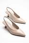 Women's Beige Patent Leather Pointed Toe Hazelnut Heel Classic Short Heeled Shoes Mera