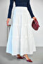 Women's Front Gathered Detail Elastic Waist Skirt White