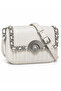 Stylish Design Small Size Women's Shoulder Bag with Fan and Stone Logo Detail, Cream - 2