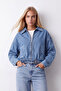 Women's Blue Lined Belted Jean Jacket Alc-X15797 - 5