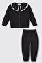 Baby Girl Zippered Sweatshirt and Elastic Waist 2-Piece Navy Blue Tracksuit Set