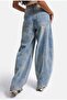 Women's Blue Baggy Fit T11T Special Patterned Fabric Design Denim Jeans - 4