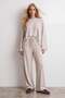 Women's Beige Crew Neck Cape-Cut Top and Elastic Waist Pants Set Alc-X15801