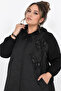 Plus Size Quilted Hooded Zippered Women's Coat with Stone Flower Appliques and Pockets - 5