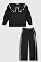 Girl's 2-Piece Navy Blue Tracksuit Set with Lace Detail on the Edge