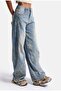 Women's Blue Baggy Fit T11T Special Patterned Fabric Design Denim Jeans - 2