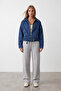 Women's Dark Navy Blue Lined Belted Jean Jacket Alc-X15797 - 4