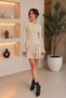 Women's Beige Long Sleeve Dress with Drawstring Detail - 3