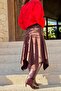 Brown Belted Asymmetrical Design Suede Woven Skirt 30 75 - 5