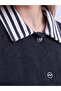 Ozmarka New Season Navy Blue Shirt Collar Striped Women's Jacket - 3