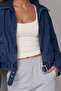 Women's Dark Navy Blue Lined Belted Jean Jacket Alc-X15797 - 5