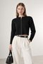 Women's Crew Neck Plain Basic Model Zippered Short Cardigan Cty-Abr-1944