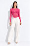 Women's Pink Tulle Crew Neck Long Sleeve Snap Fastener Bady Suit Blouse - 4