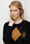 Women's Crew Neck Front Diamond Patterned Wool Sweater Black - 3