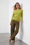 Women's Oil Green Boat Neck Lace Detailed Scuba Blouse with Accessories Alc-X15778 - 5