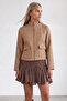 Women's Cinnamon Stand Collar Double Pocket Zippered Lined Wool Blend Jacket Alc-X15795 - 4
