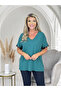 Plus Size V-Neck Cotton Blouse with Lace Detail on Sleeves - 6