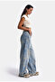 Women's Blue Baggy Fit T11T Special Patterned Fabric Design Denim Jeans - 5