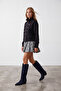 Women's Black Stand Collar Decorative Buttoned Zippered Stand Collar Jacket Alc-X15805 - 3