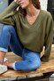 Khaki V-Neck Soft Textured Wool Loose Knitwear Sweater 55 55 - 4