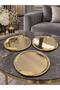 3-Piece Gold Feather Detailed Round Presentation Tray for Tea, Coffee and Pastries, Decorative Serving Tray