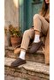 Women's Brown Fur Lined Suede Textured House Slippers 3 cm Bynduggmtf01 - 6
