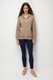 Women's Hooded Wool Cardigan with Patterned Pocket and Hood, Dark Beige - 5